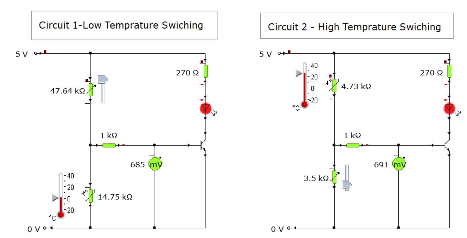 Switching circuit diagram (temperature or light) for the selected circuit